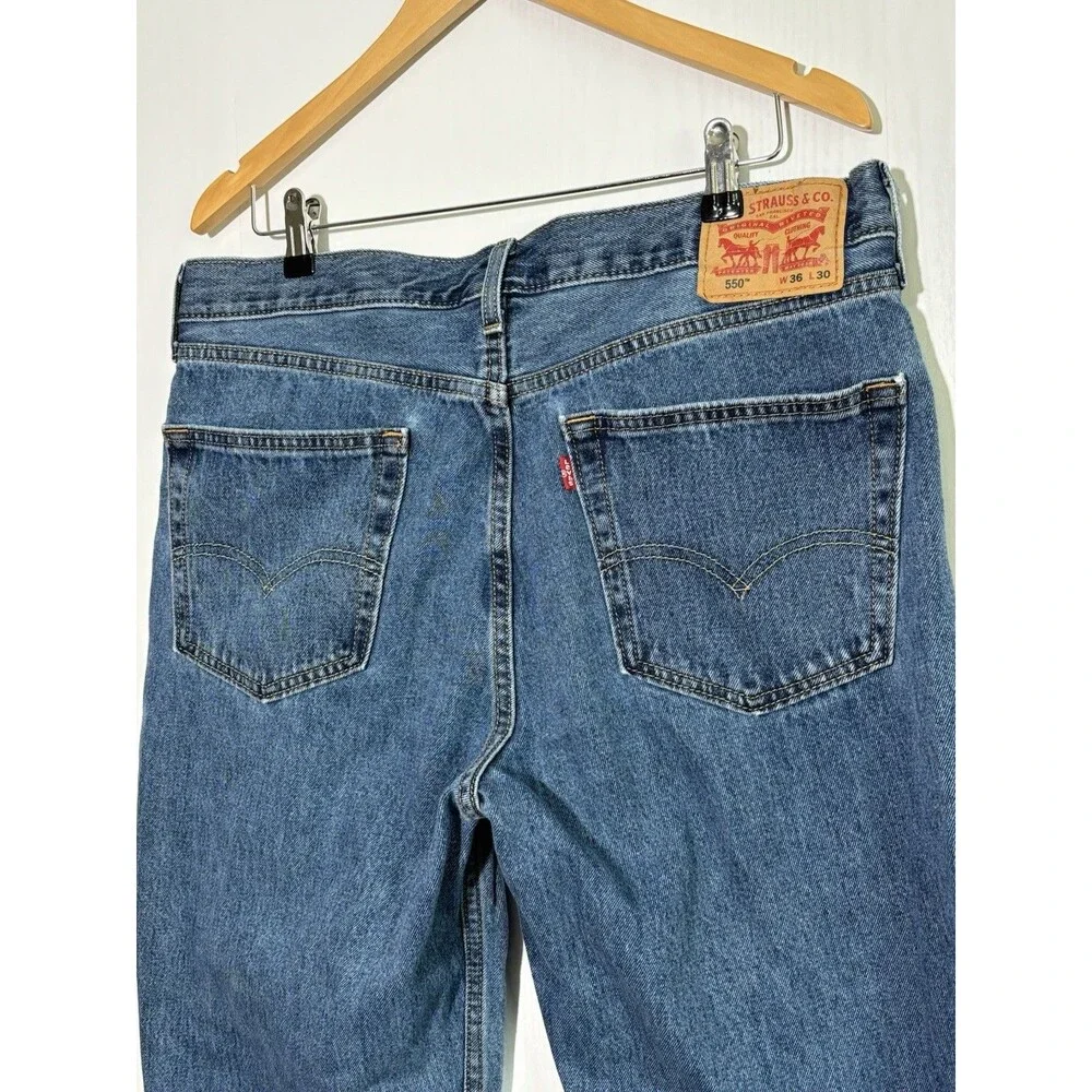 Levis 550 Jeans Mens 36 30 Blue Medium Stone Wash Relaxed Fit Jeans Cotton